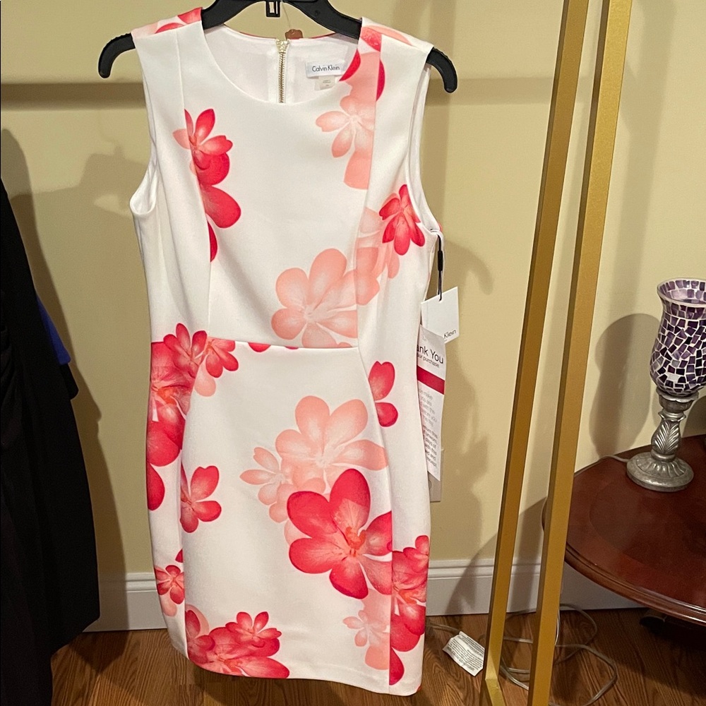 Calvin Klein White and Pink Floral Mini Dress